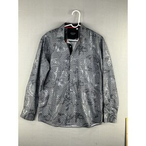 Silver Stone Collection Button Up Shirt Gray Geometric Pattern Men's M